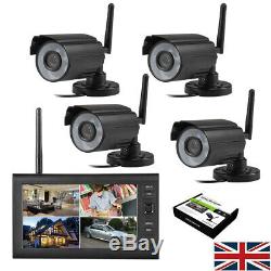 2019 Digital 4 Wireless CCTV Camera & 7'' LCD Monitor DVR Record Home Security