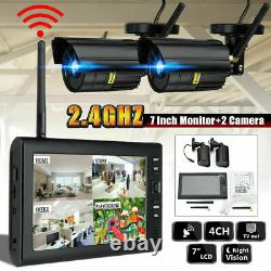 2X Digital Wireless CCTV Camera with 7'' LCD Monitor DVR Record Home Security