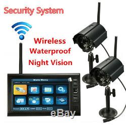 2 Digital Wireless CCTV Camera & 7'' LCD Monitor DVR Record Home Security System
