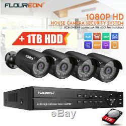 4CH 1080P Outdoor CCTV Kit with 1TB Hard Drive DVR Recorder Home Security System