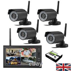 4X Digital Wireless CCTV Camera with 7'' LCD Monitor DVR Record Home Security