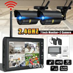 4 Digital Wireless CCTV Camera & 7'' LCD Monitor DVR Record Home Security ^ /