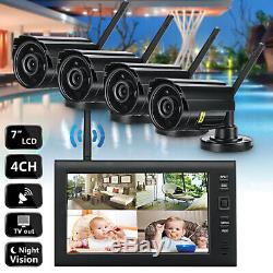4 Digital Wireless CCTV Camera & 7'' LCD Monitor DVR Record Home Security System