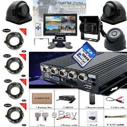 720P 4CH 1128G SD Car Vehicle DVR MDVR Video Recorder Kit CCTV Rear View Camera