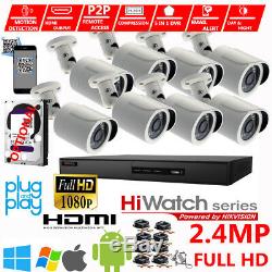 8CH 1080P Hikvision HiWatch CCTV recorder 2.4MP sony Bullet camera system kit