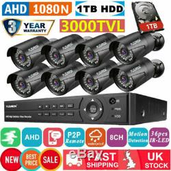 8 Channel 1080N DVR 3000TVL Security Camera System CCTV Recorder 1TB Hard Driver