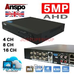ANSPO Premium 5MP 4/8/16 Channel CCTV DVR Recorder Full HD 1080P HDMI VGA BNC UK