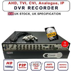 DVR Recorder HYBRID AHD IP Analogue TVI HD Cameras 1080p 4 8 16 Channel UK specs