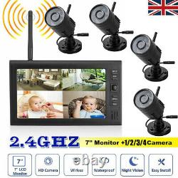 Digital 4 Wireless CCTV Camera with 7'' LCD Monitor DVR Record Home Security HOT