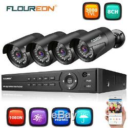 FLOUREON 1080N 8CH DVR 4x3000TVL CCTV Camera Outdoor Home Security System Record