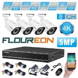 FLOUREON 8CH 5MP CCTV 4K Uhd DVR Video Recorder Outdoor Camera Security System