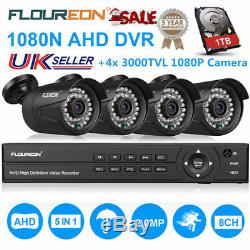 FLOUREON CCTV 8CH 1080N AHD DVR Recorder 4X 1080P Camera Security Kit +1TB HDD