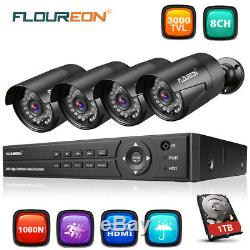 FLOUREON CCTV 8CH 1080N AHD DVR Recorder 4X 1080P Camera Security Kit +1TB HDD