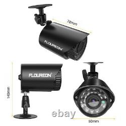 FLOUREON Home Security System 4/8CH 1080N CCTV DVR 1500TVL Outdoor IR AHD Camera