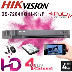 Hikvision 4 Channel CCTV DVR Recorder TVI Turbo HD, PoC Power 4MP & 8MP 4K UK