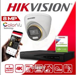 Hikvision 4k Colorvu Cctv System 8mp Dvr Outdoor Nightvision Security Camera Kit