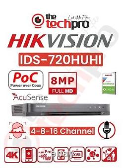 Hikvision 8MP POC DVR 4K Turbo iDS-720HUHI 4-8-16 Channel CCTV Security Recorder