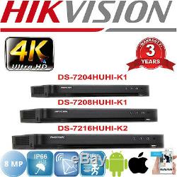 Hikvision Dvr 4/8/16 Ch Camera Video Recorder Hdmi 4k Turbo Hd 2.4mp 5mp 8mp Uk