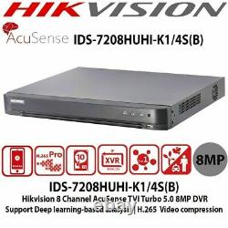 Hikvision IDS-7208HUHI-K1 HDD AcuSense Turbo 8ch 4K 8MP DVR CCTV Recorder ONVIF