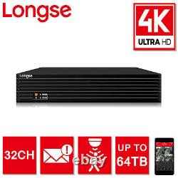 Longse 32ch Dvr Xvr 8mp 4k Uhd Up To 64tb Cctv Digital Video Recorder Black Hdmi