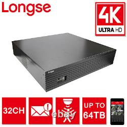 Longse 32ch Dvr Xvr 8mp 4k Uhd Up To 64tb Cctv Digital Video Recorder Black Hdmi