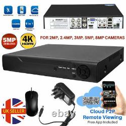 SMART 4 Channel CCTV Digital Video Recorder System DVR 4CH 1080P 4K 5MP AHD UK
