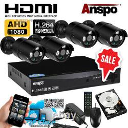 Smart 4CH DVR 1080P HD Home Outdoor Security CCTV Camera System With Hard Drive
