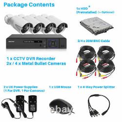 Smart CCTV DVR System 1TB/2TB 4 Channel Home HD Video Recorder Outdoor Cameras