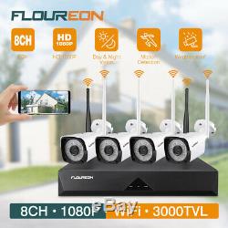 Wireless 1080P 8CH DVR Recorder CCTV Home Security System 4 Outdoor IP Cameras