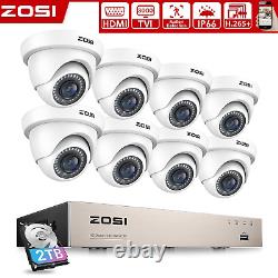 ZOSI 1080P 8CH DVR 8x 2MP CCTV Home Security Dome Camera System 2TB Night Vision