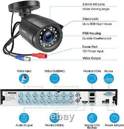 ZOSI 1080P CCTV Camera System 16CH DVR +2TB Home Security Outdoor Night Vision