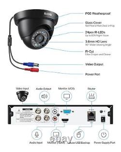 ZOSI 1080P CCTV Security Camera System Home Surveillance H. 265+ DVR Night Vision