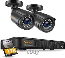 Anlapus 1080p Système Caméra Cctv, 4ch 1080p H. 265+ Surveillance Dvr Avec 1 To Hdd