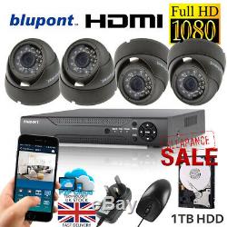 Blupont 1tb Full Hd 1080p 4 Ch Canal Dvr Cctv Enregistreur + 4x Système Caméras Hd Au Royaume-uni