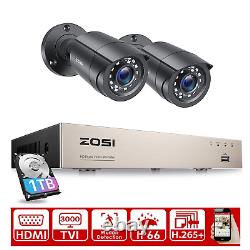 Caméra de sécurité CCTV extérieure ZOSI 1080P Maison 4CH DVR H.265+ 1TB HDD Vision nocturne