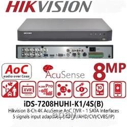 Enregistreur CCTV 8 canaux 4K Turbo AcuSense IDS-7208HUHI-K1/4S Hikvision 8MP ONVIF