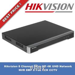Enregistreur Cctv Hikvision 8 Canaux Ultra Hd 4k Uhd Avec Réseau Nvr 8mp 8 Poe 8ch Nouveau
