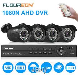 Floureon 8ch Hd Cctv 1080p Dvr Enregistrement 3000tvl Système De Sécurité Extérieur Pour La Maison