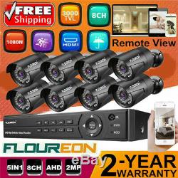 Floureon Cctv 8ch 1080p Dvr 3000tvl Extérieur Kit Système De Caméra De Sécurité