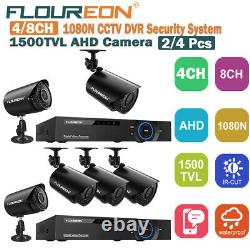 Floureon Home Security System 4/8ch 1080n Cctv Dvr 1500tvl Extérieur Ir Ahd Caméra