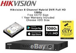 Hikvision Ds-8ch 7208huhi-f1 / N 3mp Full Hd 1080p Dvr Hybrid Cctv Enregistreur Disque Dur Uk