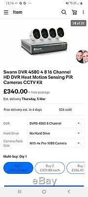 Swann Dvr-4575 4 Ch 2mp Hd 1080p Cctv Enregistreur Et 4 X Caméras Thermiques De Détection