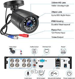 Système De Caméra De Sécurité À Domicile Cctv 1080p, 8ch H. 265+ 2mp Dvr Recorder Avec 2pcs 10