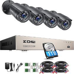 Système de caméra CCTV extérieure ZOSI 8CH 5MP Lite H. 265+ DVR 1TB + 4 caméras 1080P
