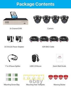 Système de caméra de sécurité CCTV ZOSI 1080P Surveillance à domicile 8CH DVR Disque dur de 1 To