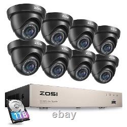 Système de caméra de sécurité CCTV ZOSI 2MP 8CH DVR avec disque dur de 1 To, application gratuite en plein air H.265