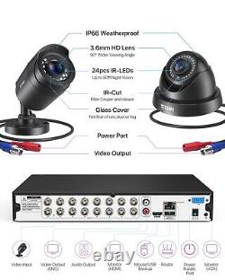 Système de caméra de sécurité ZOSI 1080P HD CCTV 8 caméras extérieures DVR 16 canaux +2TB HDD