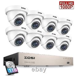 Système de caméra de sécurité à domicile ZOSI 1080P 8CH DVR 1TB 3000TVL CCTV avec détection de mouvement HD