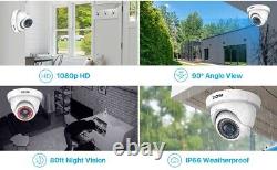 Système de caméra de sécurité à domicile ZOSI 1080P 8CH DVR 8x 2MP avec vision nocturne et dôme