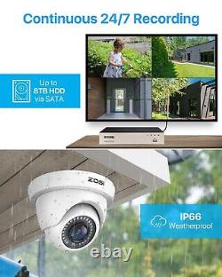Système de caméra de sécurité à domicile ZOSI 1080P 8CH DVR 8x 2MP avec vision nocturne et dôme
